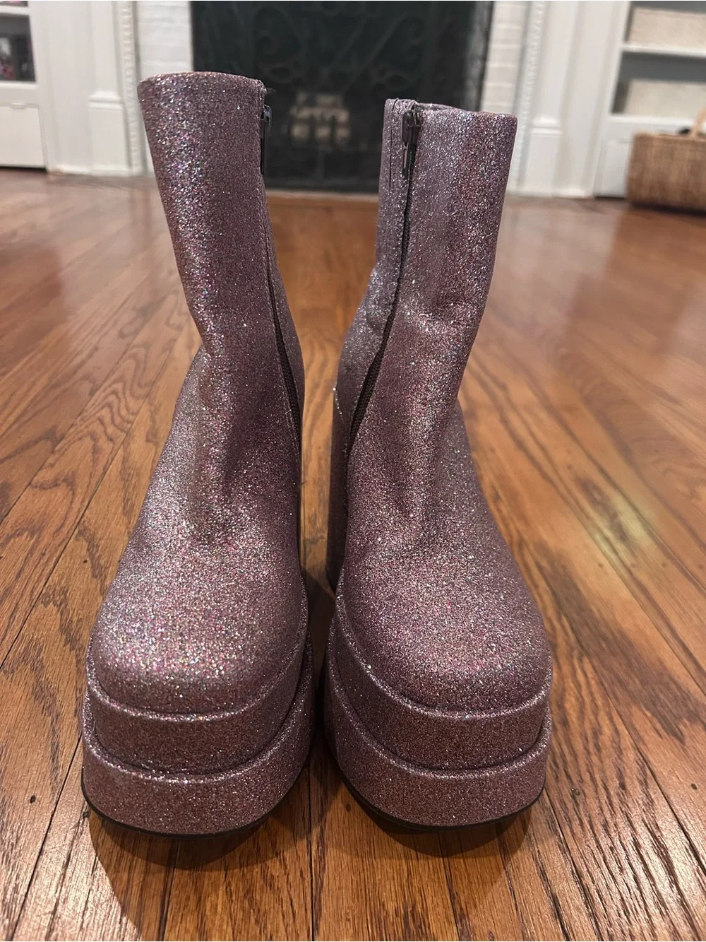 Platform Glitter Ankle Boots - Pink